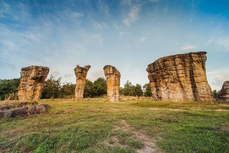 A Stonehenge of Thailand under clear blue sky in front of green grass located at north east of...