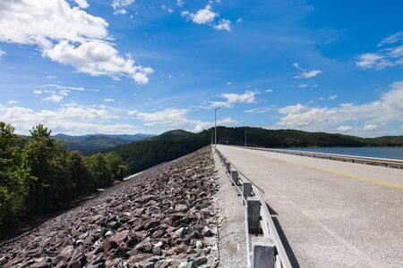 Top view landscape from dam under clear sky located in Thailand