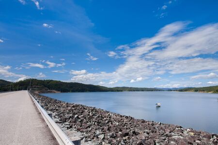 Top view landscape from dam under clear sky located in Thailandの写真素材