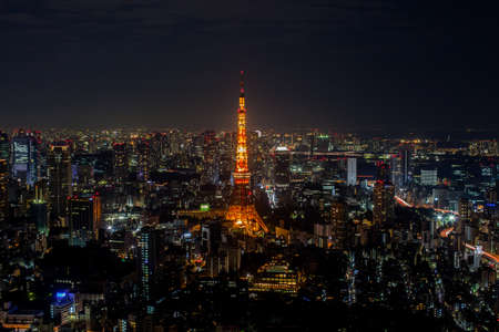 A colorful of cityscape night top view of Tokyo bay located at Japanのeditorial素材