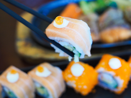 Sushi roll with salmon. japanese foodの写真素材