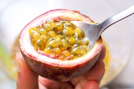 Top view of Passion fruit, red fruit has a sour taste and high vitamin C