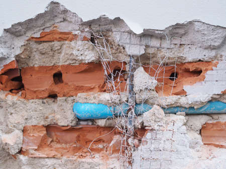 damaged house walls, Concept of building and construction problems.の写真素材