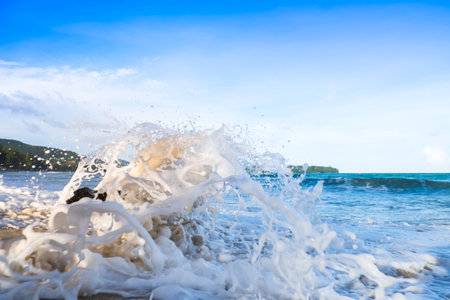 storm wave at shore in the morning after hard rain and strong storm,close-up,texture,backgroundの写真素材