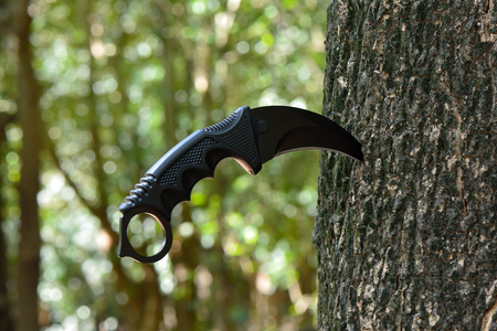 Knife combat in forest.