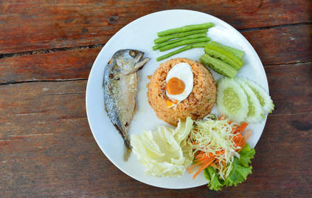 Tom Yam  Fried Rice with Fried mackerel.の写真素材