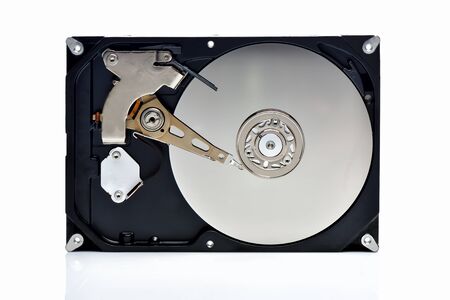 Close up hard disk on white background.
