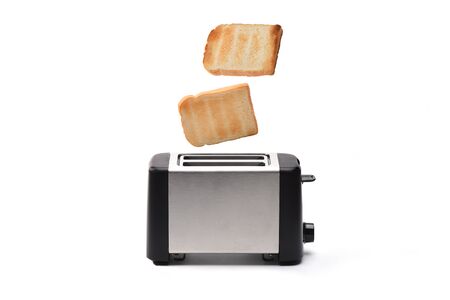 Toaster with bread on white backgroundの写真素材