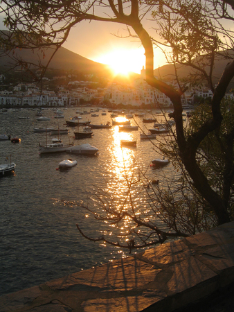 Sunset in a mediterranean coast villageの写真素材