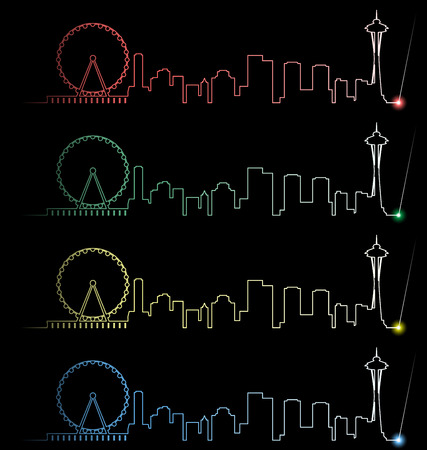 Seattle Multiple Color Light Beam Profileのイラスト素材