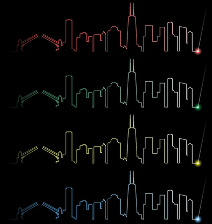 Chicago Multiple Color Light Beam Profileのイラスト素材