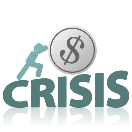 Economic Crisis and Human Figure Pushing Coinのイラスト素材