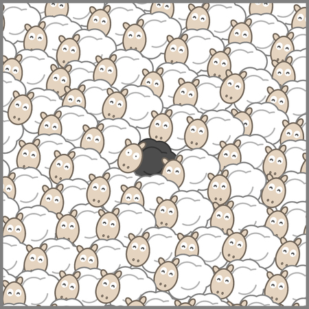 Black Sheep in a Sheep Herdのイラスト素材