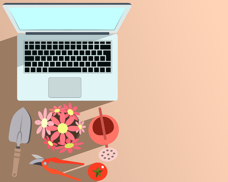 Gardening and Laptop Computerのイラスト素材