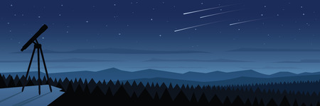 Forest at Night and Space Observation Landscape Scene