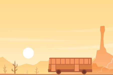 Bus in a Desert Landscape Sceneのイラスト素材