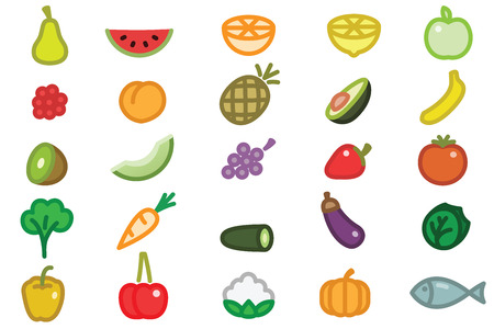 Set of Simple Fruits Vegetables and Fishのイラスト素材