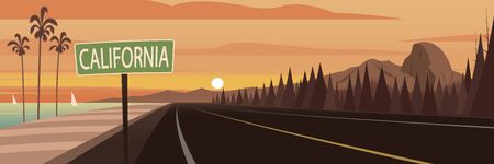 Road Trip California Sign and Landmarksのイラスト素材