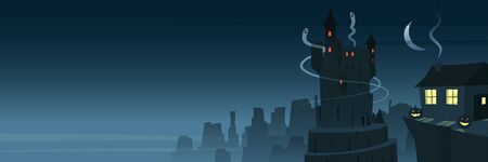 Mysterious and Spooky Night Scene Bannerのイラスト素材