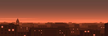 Urban City Landscape Background Banner at Nightのイラスト素材