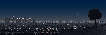 Los Angeles Night Scene Panoramic Hill Viewpointのイラスト素材