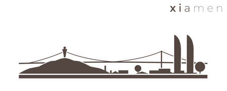 Xiamen Simple Monochrome Stylish Skylineのイラスト素材