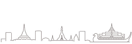 Yangon Dark Line Simple Minimalist Skyline With White Backgroundのイラスト素材