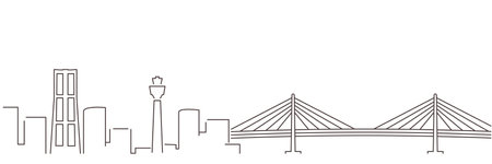 Yokohama Dark Line Simple Minimalist Skyline With White Backgroundのイラスト素材