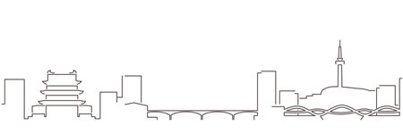 Changsha Dark Line Simple Minimalist Skyline With White Backgroundのイラスト素材
