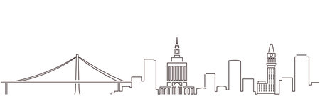 Oakland Dark Line Simple Minimalist Skyline With White Backgroundのイラスト素材