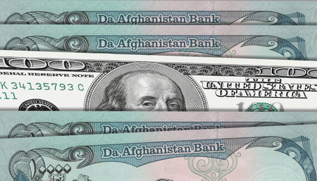 Paper money from  Afghanistan. Afghan afghani. Close up banknotes from  Afghanistan.  Afghan currency 3D renderの写真素材