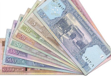 Paper money from  Afghanistan. Afghan afghani. Close up banknotes from  Afghanistan.  Afghan currency 3D renderの写真素材