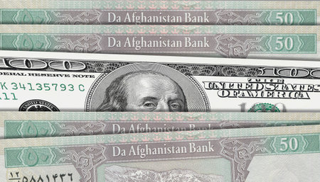 Paper money from  Afghanistan. Afghan afghani. Close up banknotes from  Afghanistan.  Afghan currency 3D renderの写真素材