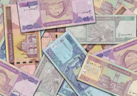 Paper money from  Afghanistan. Afghan afghani. Close up banknotes from  Afghanistan.  Afghan currency 3D renderの写真素材