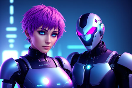 Cyborg woman with futuristic robot head. Sci-fi concept. 3D renderingの素材