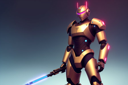 Cyborg with a sword in his hand. 3d illustration.の素材