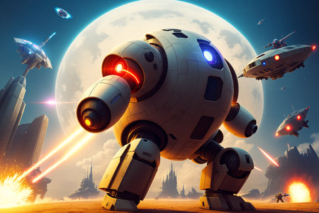 Spaceship in space against the background of the planet. 3d renderingの素材