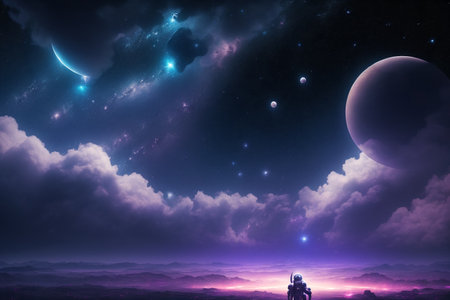 Astronaut on the background of the planet. 3D renderingの素材