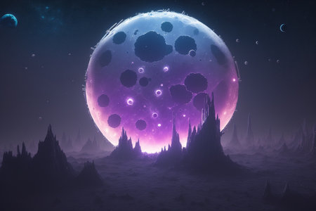 Fantasy alien planet. 3D illustration. Moon and stars.の素材