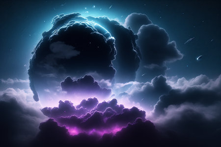 3D rendering of an abstract background with clouds in the night skyの素材