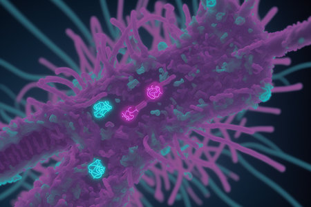 Microscopic view of virus cells, 3D illustration. Bacteria, cell cancer, microbeの素材
