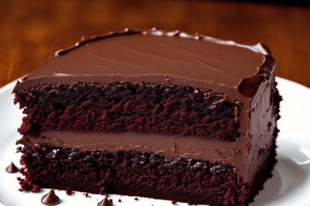Chocolate cake on a white plate. Shallow dof.の素材