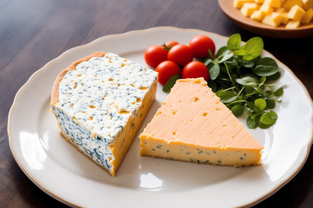 Cheese collection, gorgonzola and blue cheese with basilの素材
