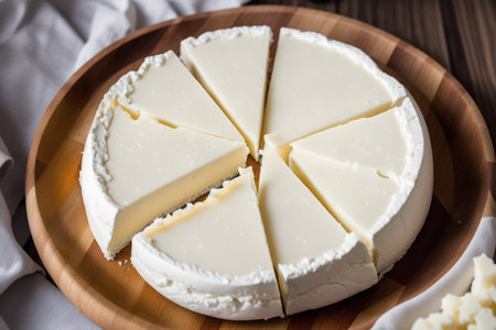 Cheesecake on a wooden plate, selective focus, close-upの素材