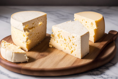 Cheese collection, French cow milk cheeses emmentaler made from cow milk close upの素材