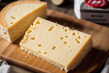 Cheese collection, piece of Swiss medium-hard cheese made from cow milk close upの素材