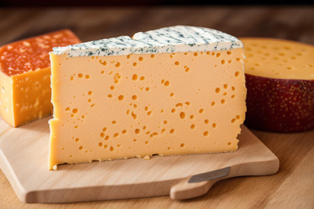 Cheese collection, French medium-hard cheeses made from cow milk close upの素材
