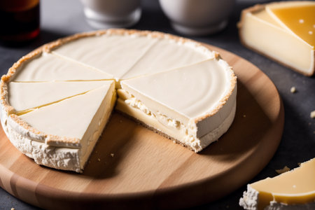 Cheese platter with cheese on a wooden board, selective focus.の素材