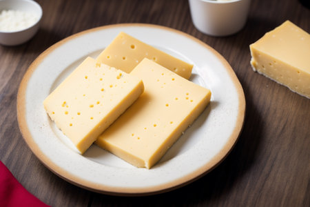 Cheese collection, pieces of Swiss cheese emmental or emmentaler close upの素材