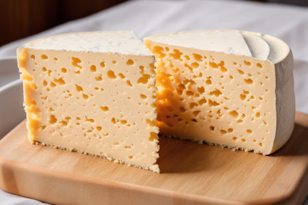 Cheese collection, French medium-hard cheese made from cow milk close upの素材